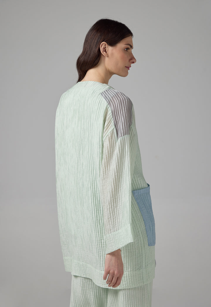 Choice Color Block Textured Jacket Mint