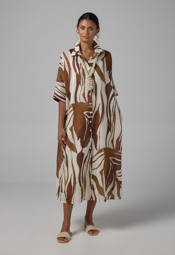Choice Contrast Three Quarter Shirt Dress Multi Color