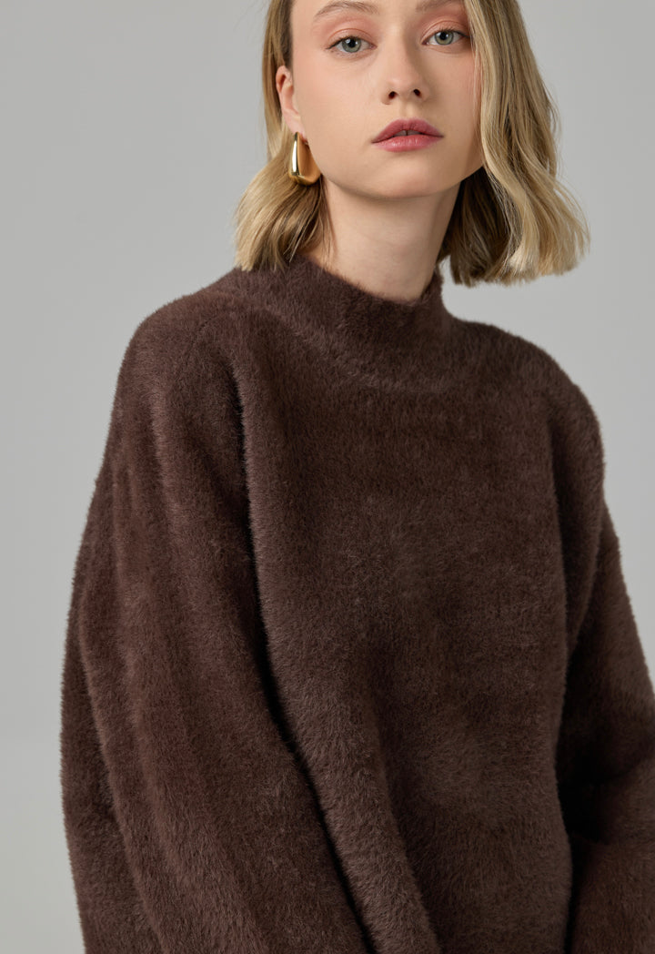 Choice Long Sleeve Knitted Basic Blouse Dark Brown