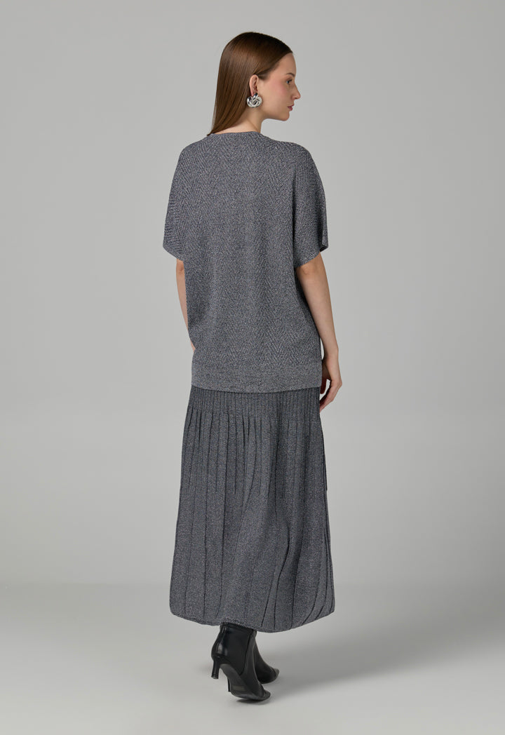 Choice Short Sleeves Knitted Lurex Blouse Silver