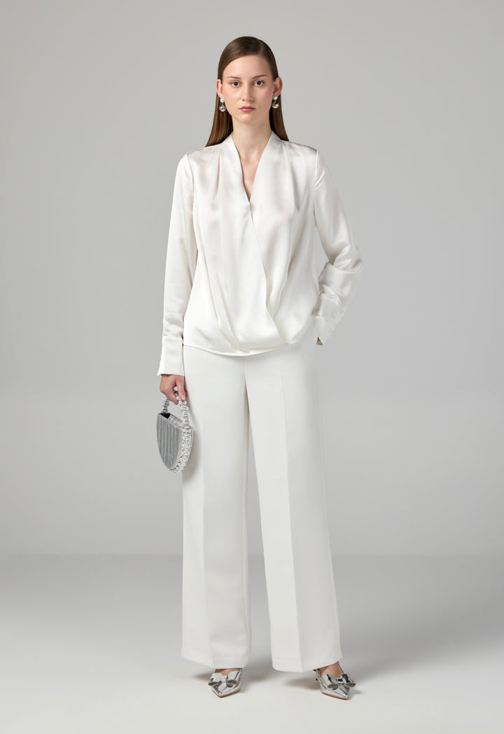 Choice Long Sleeves Satin Bodysuit Top Off White