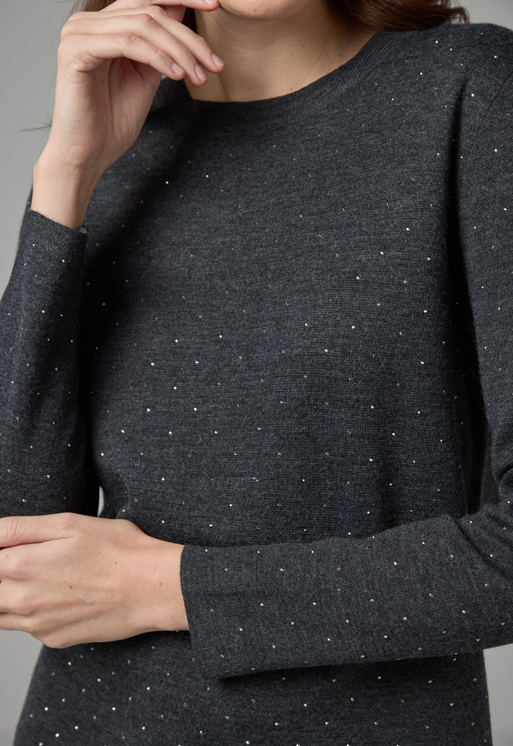 Choice Solid Crystal Embellished Sweater Anthracite