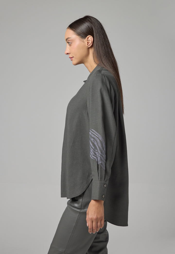 Choice High Low Embroidered Shirt Grey