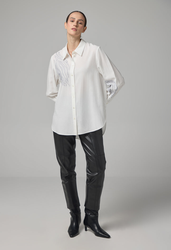 Choice High Low Embroidered Shirt Off White