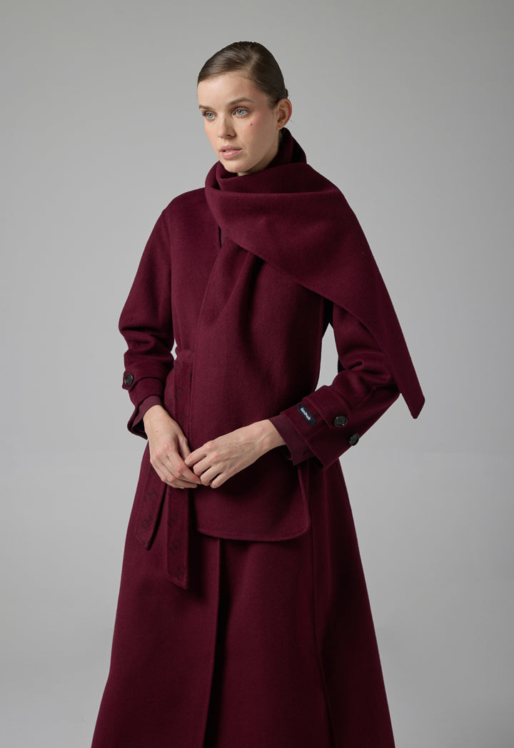 Choice Wool Handmade Coat With Detachable Scarf Burgundy