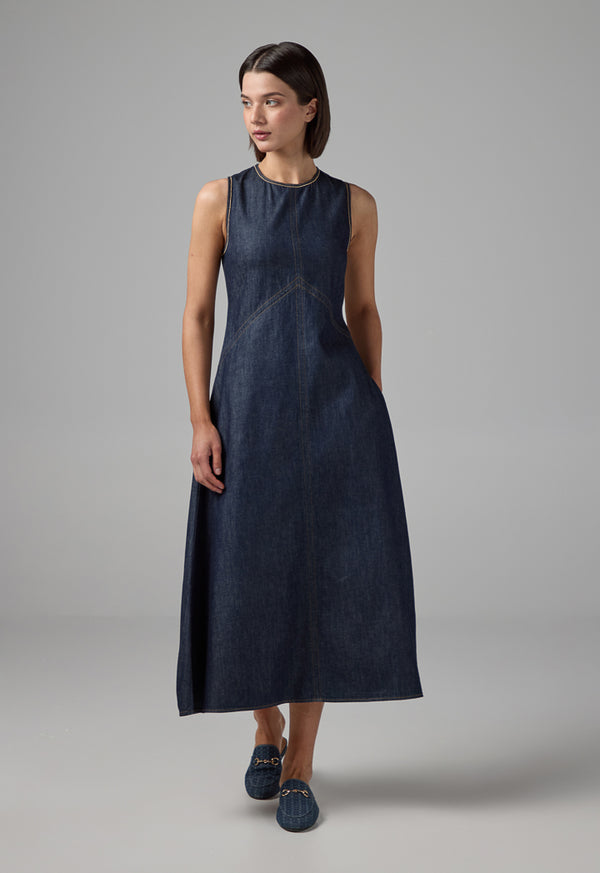 Choice Sleeveless Denim Midi Dress Denim Blue