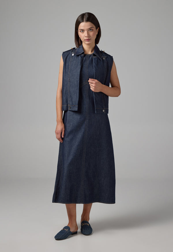 Choice Sleeveless Denim Midi Dress Denim Blue