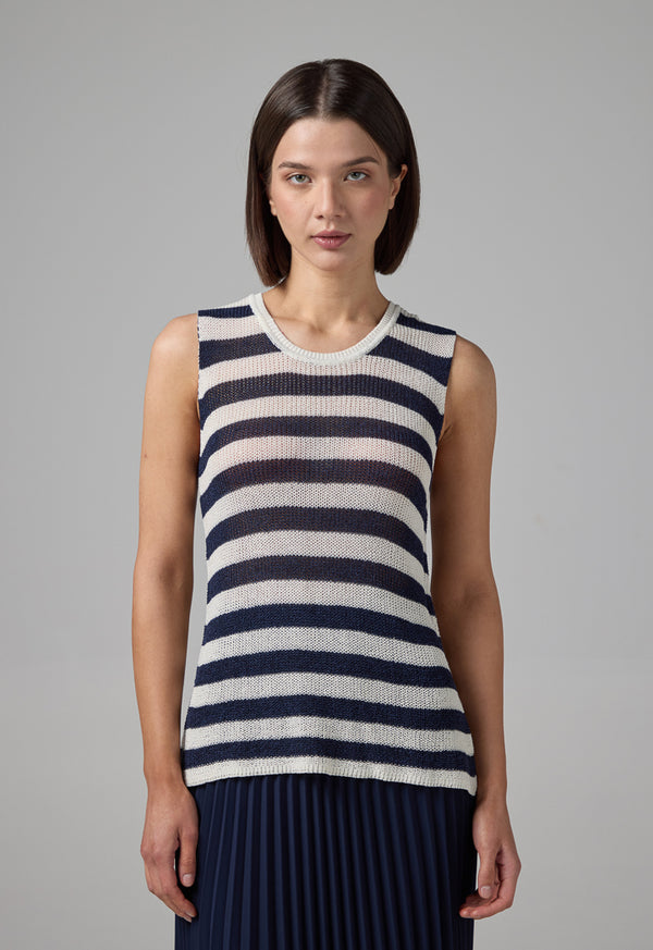 Choice Contrast Knitted Sleeveless Top Navy-White