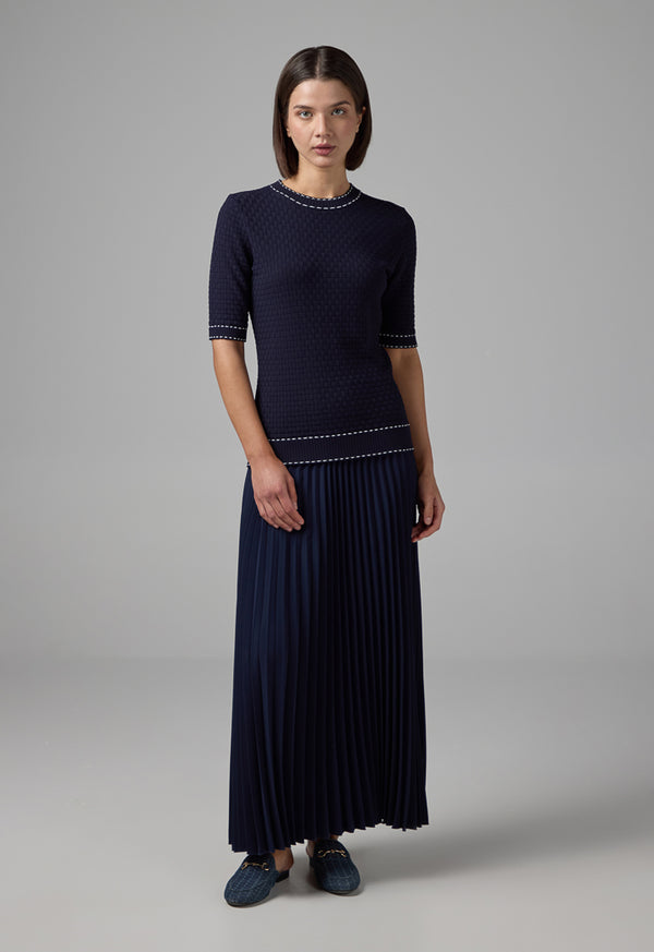 Choice Contrast Ribbed Knitted Top Navy