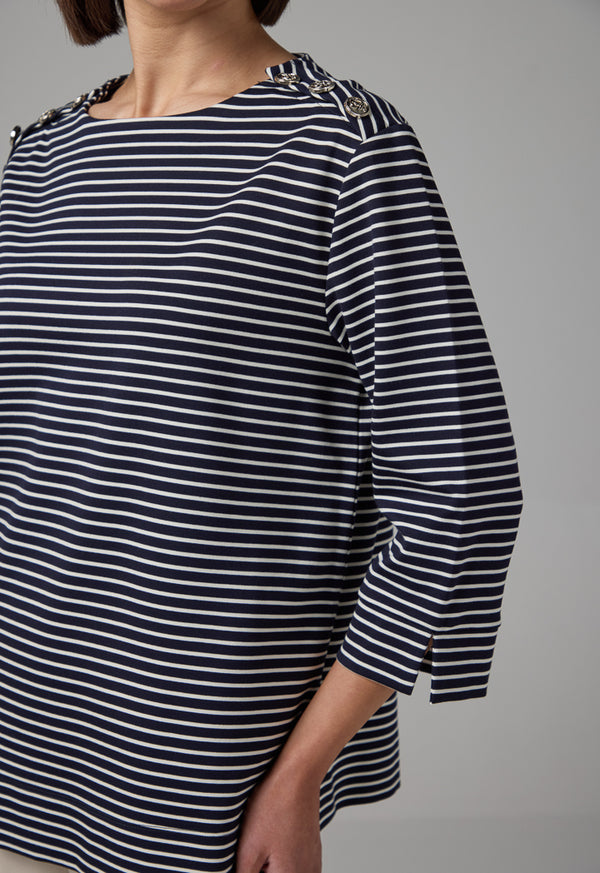 Choice Three Quarter Contrast Striped T-Shirt Navy-White