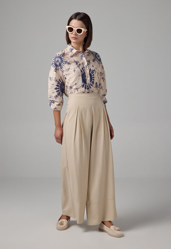 Choice Wide Leg Pleated Palazzo Trousers Beige