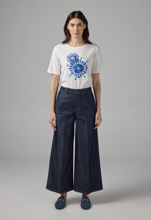 Choice Solid Wide Leg Denim Trousers Denim Blue