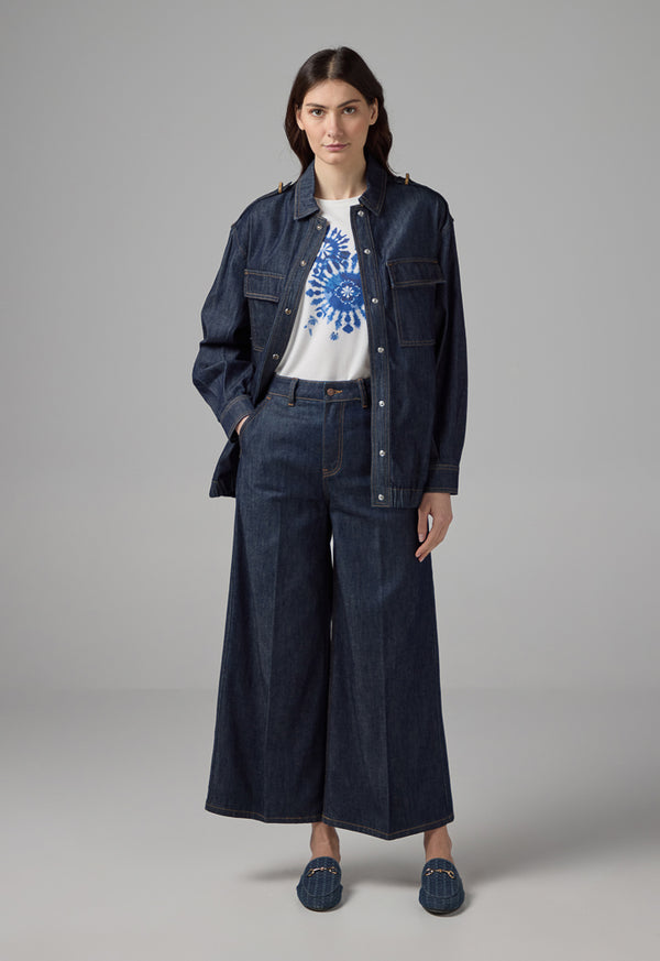 Choice Solid Wide Leg Denim Trousers Denim Blue