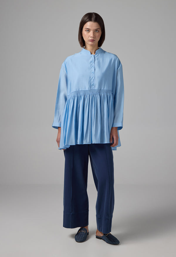 Choice Solid Pleated Hem Shirt Sky Blue