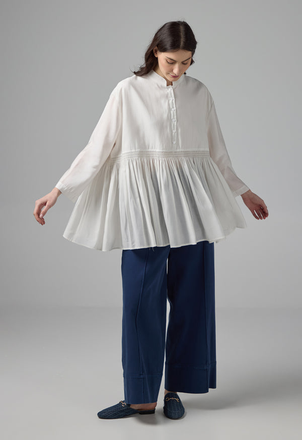 Choice Solid Pleated Hem Shirt Off White