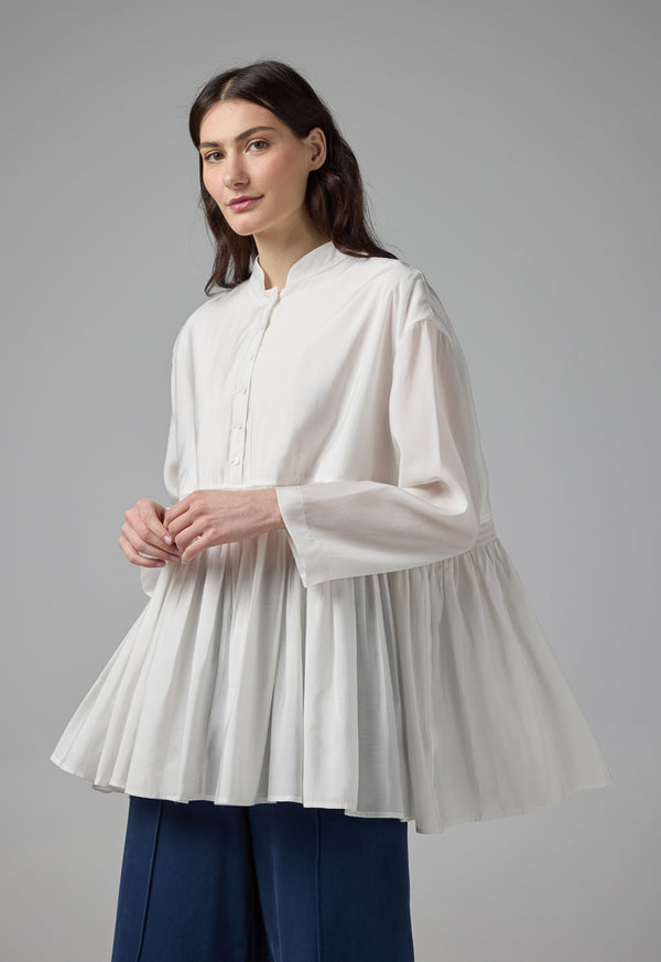 Choice Solid Pleated Hem Shirt Off White