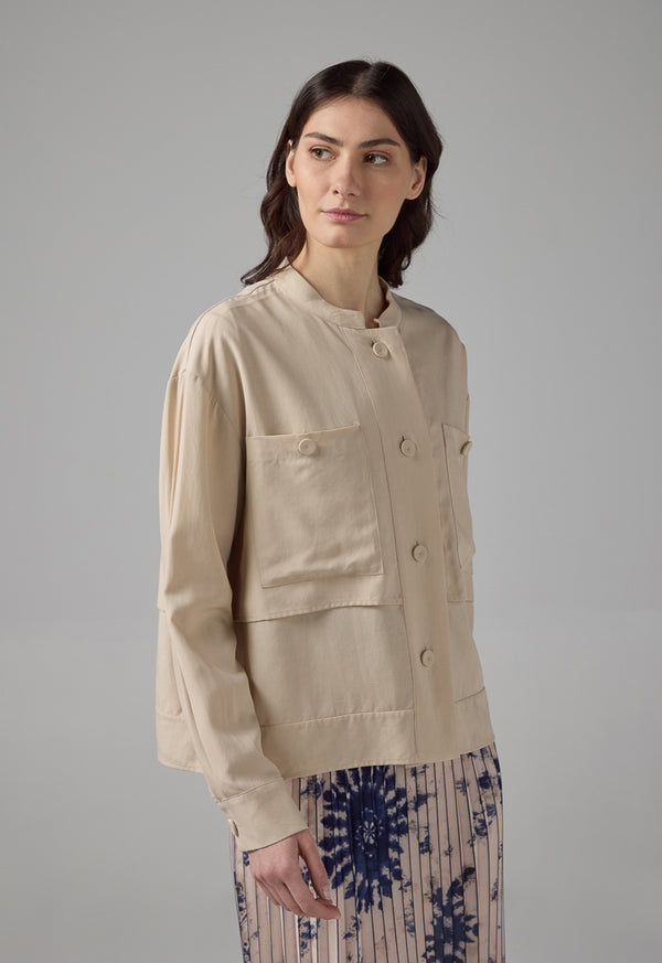 Choice Front Pockets Solid Jacket Beige