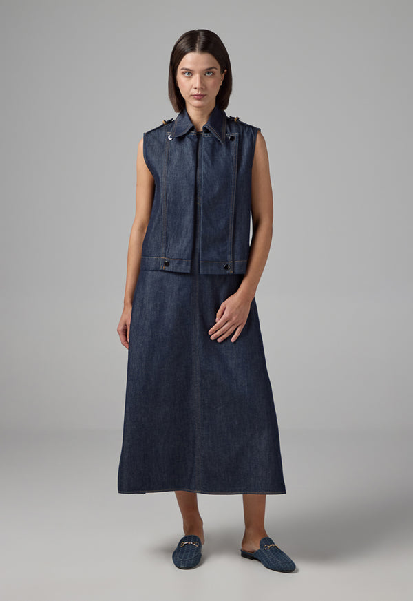 Choice Solid Sleeveless Denim Gilet Denim Blue