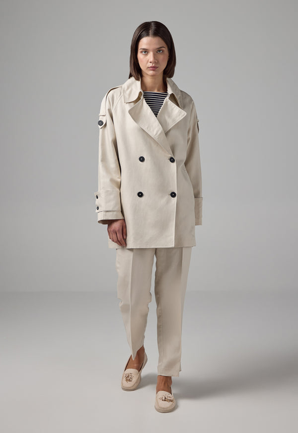 Choice Solid Long Sleeve Trench Coat Sand