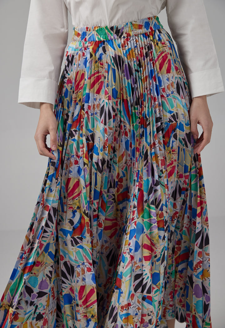 Choice All Over Pleated Colorful Skirt Multi Color