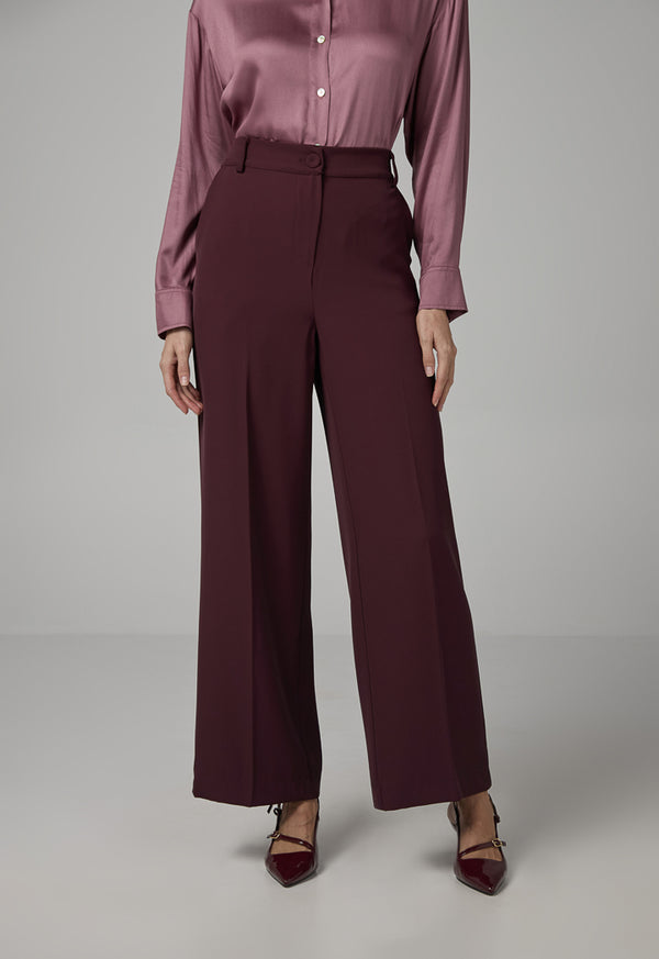 Choice Basic Straight Wide Leg Trousers Burgundy