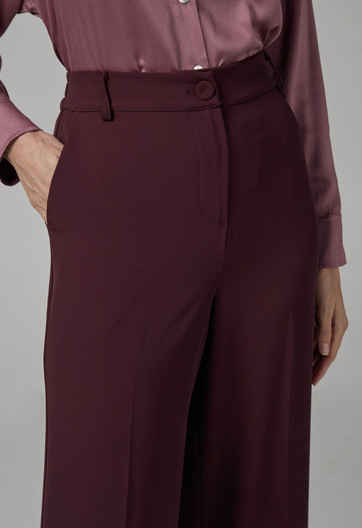 Choice Basic Straight Wide Leg Trousers Burgundy