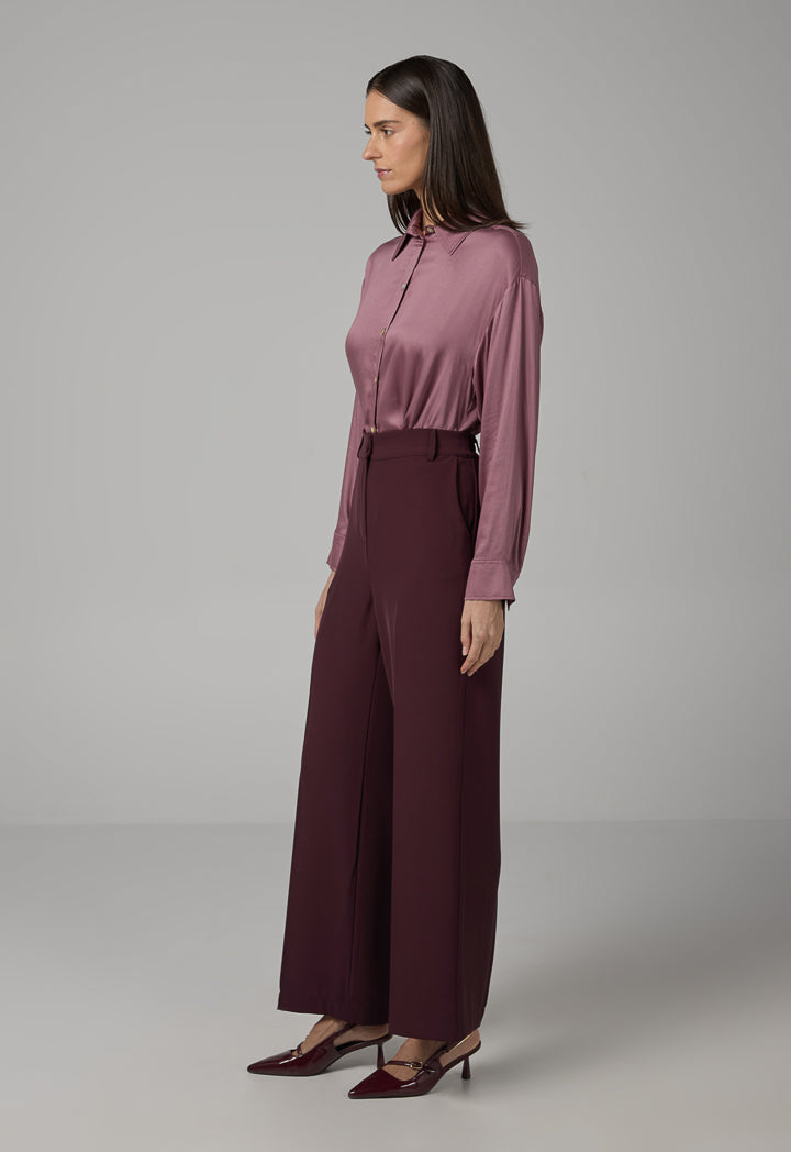 Choice Basic Straight Wide Leg Trousers Burgundy