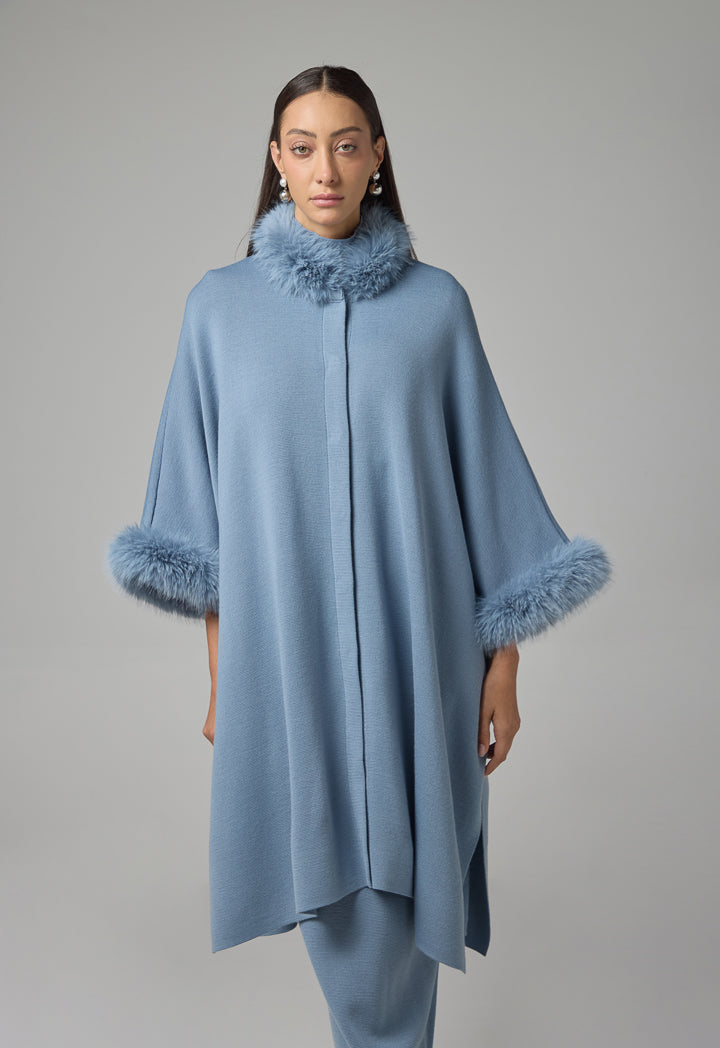 Choice Knitted Faux Fur Poncho Blue