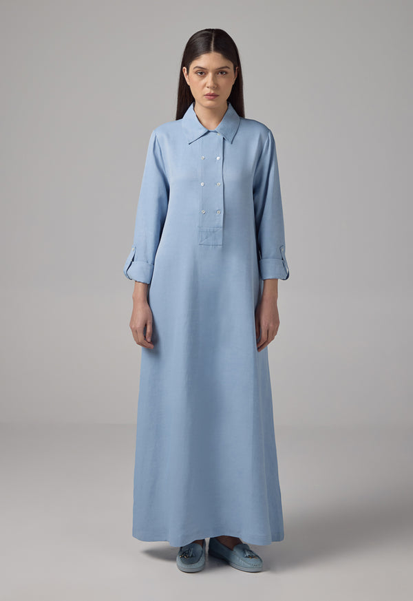 Choice Solid Long Sleeves Maxi Dress Blue