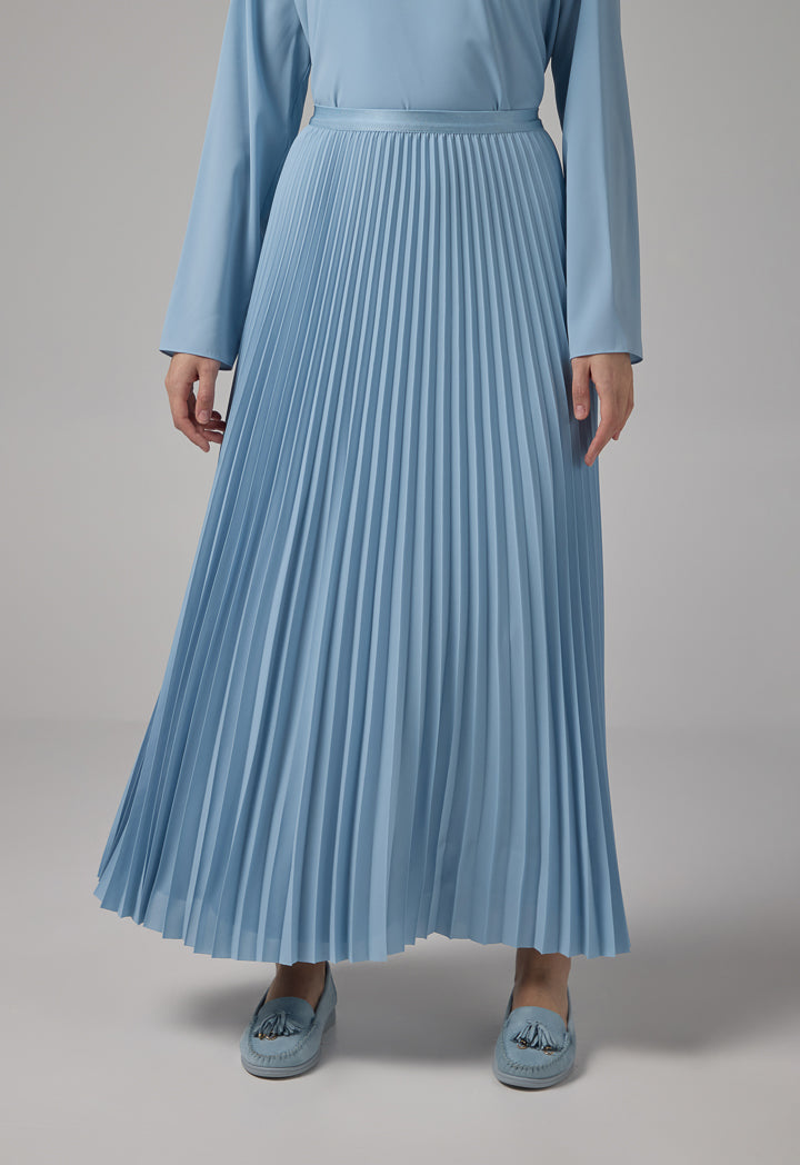 Choice Solid Pleated Maxi Skirt Blue