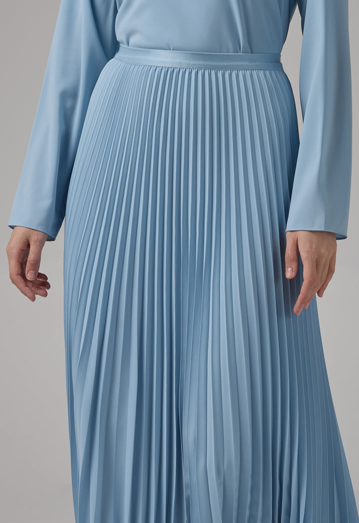 Choice Solid Pleated Maxi Skirt Blue