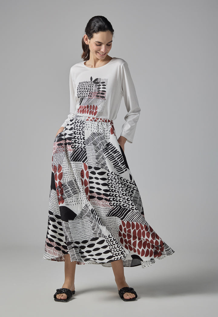 Choice Abstract Print Midi Skirt Multi Color