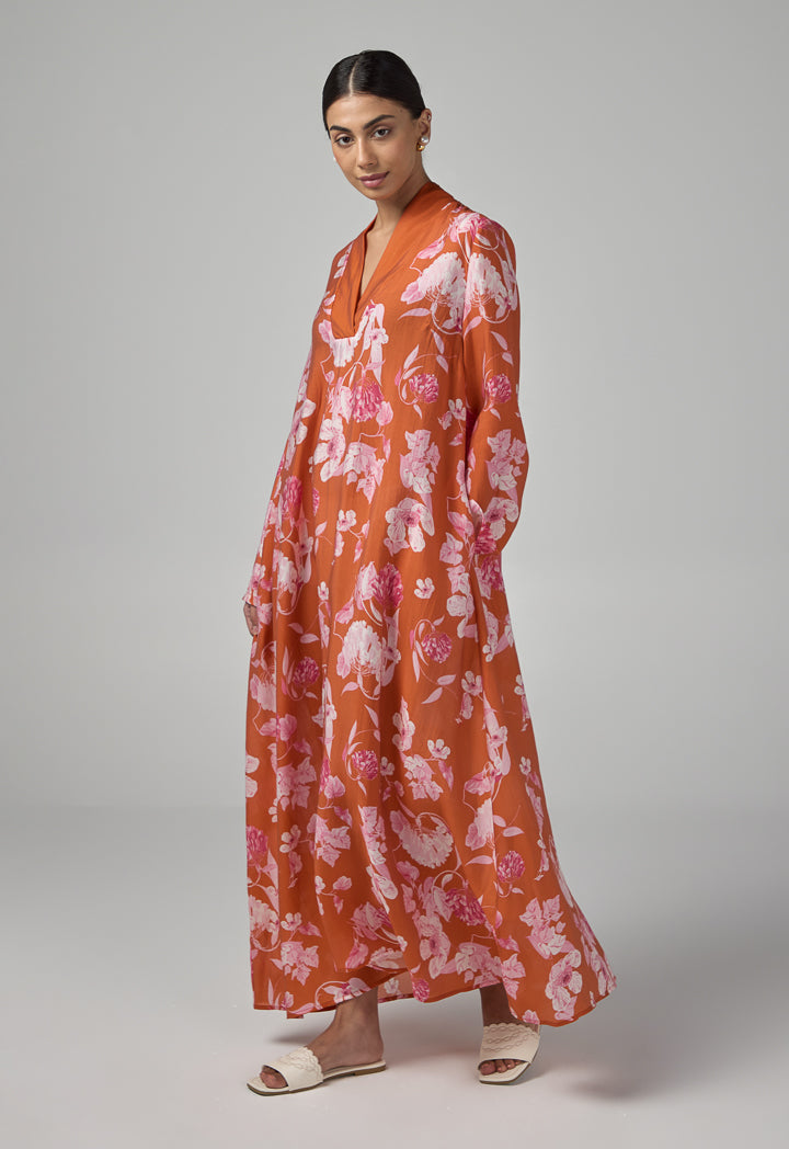 Choice Floral Printed V-Neck Dress Multi Color