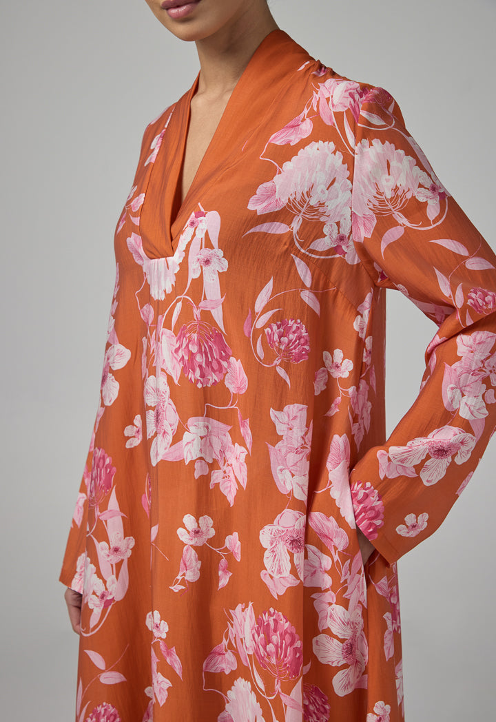 Choice Floral Printed V-Neck Dress Multi Color