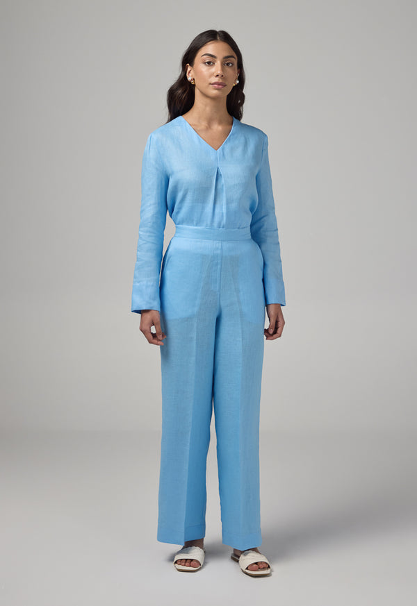 Choice Linen Wide Leg Trousers Light Blue