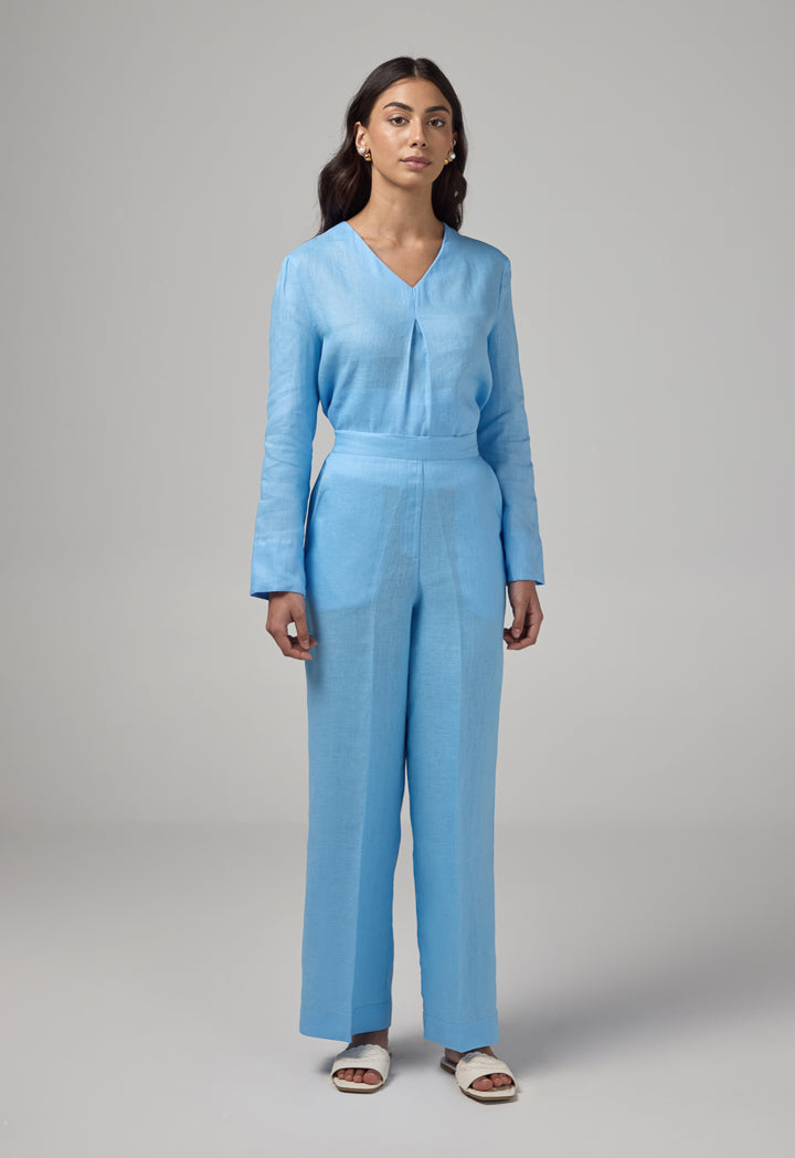 Choice Linen Wide Leg Trousers Light Blue