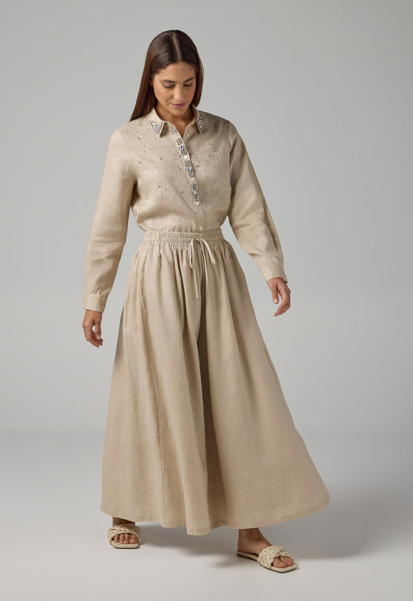 Choice Wide Leg Linen Palazzo Trousers Sand