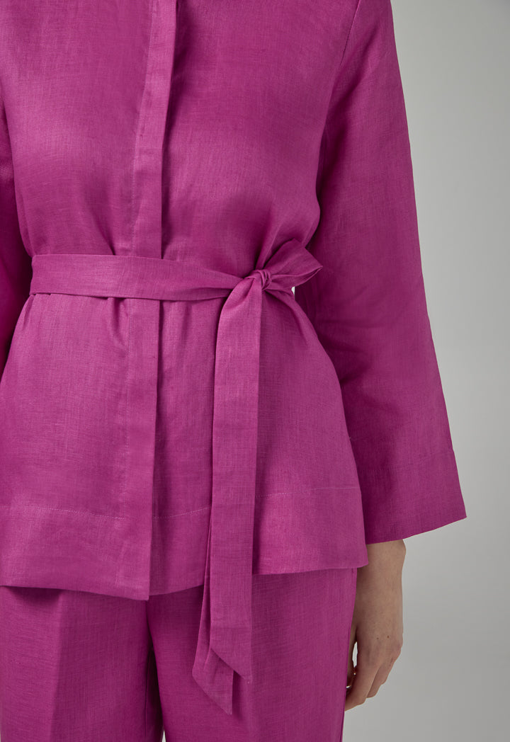 Choice Regular Fit Belted Linen Shirt Purple