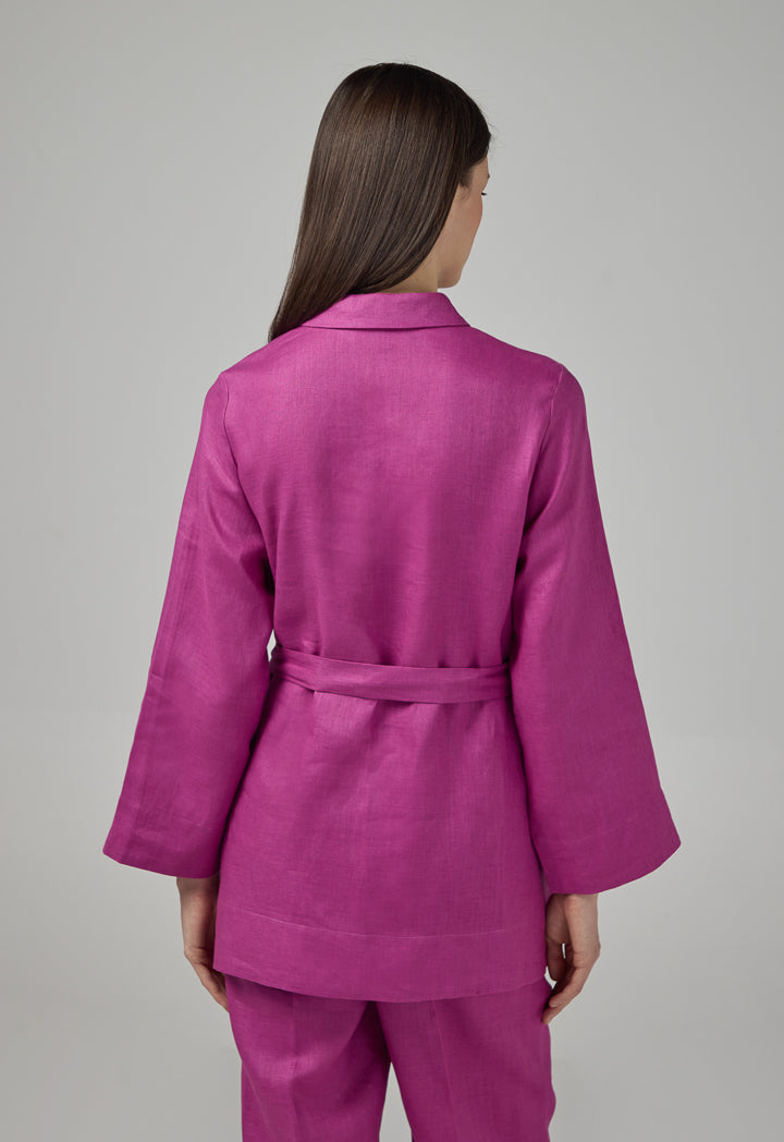 Choice Regular Fit Belted Linen Shirt Purple