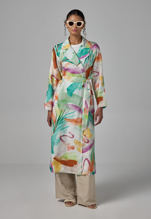 Choice Notched Collar Printed Coat Multi Color