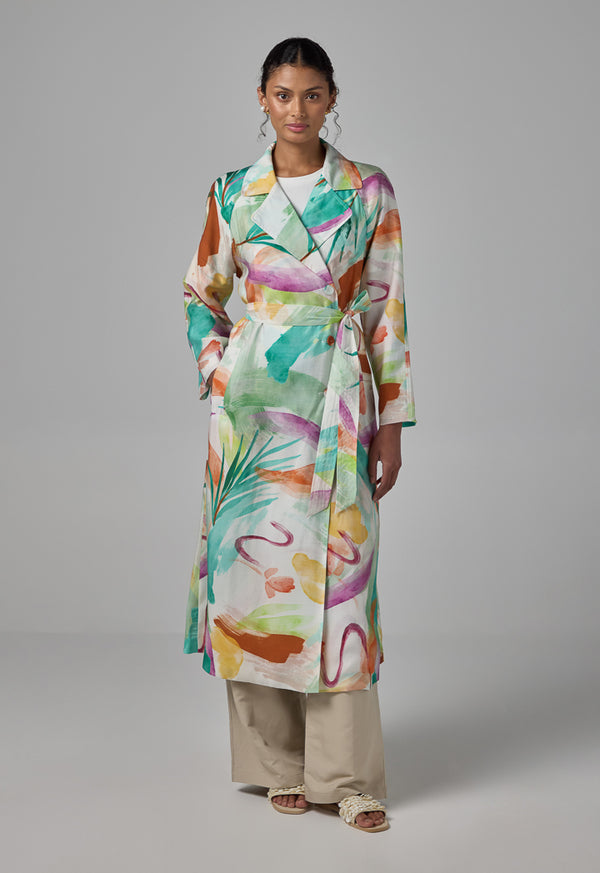 Choice Notched Collar Printed Coat Multi Color