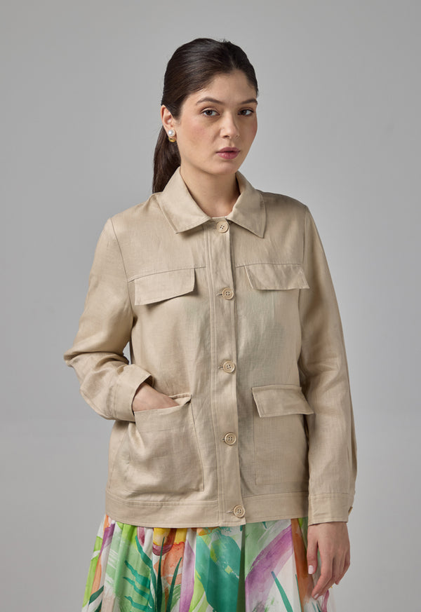 Choice Front Flap Pocket Linen Jacket Sand