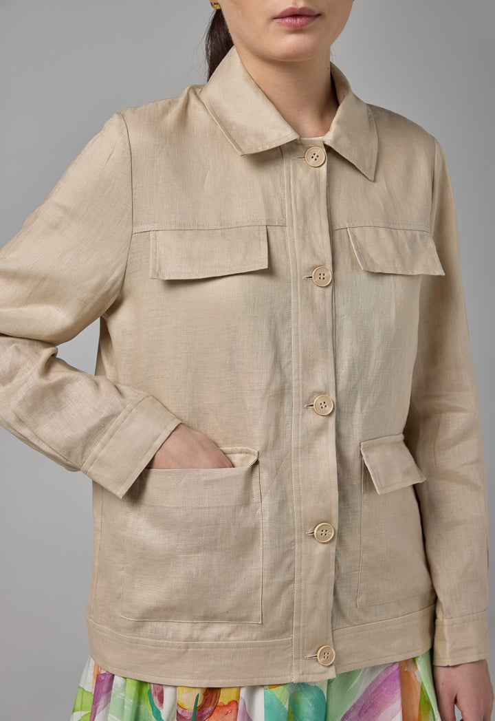 Choice Front Flap Pocket Linen Jacket Sand