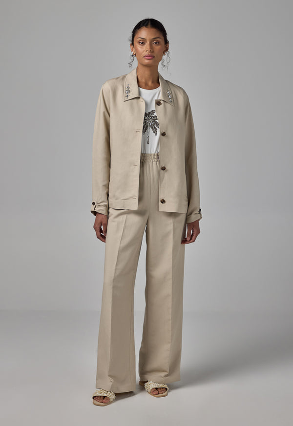 Choice Long Sleeve Crystal Embellished Jacket Sand