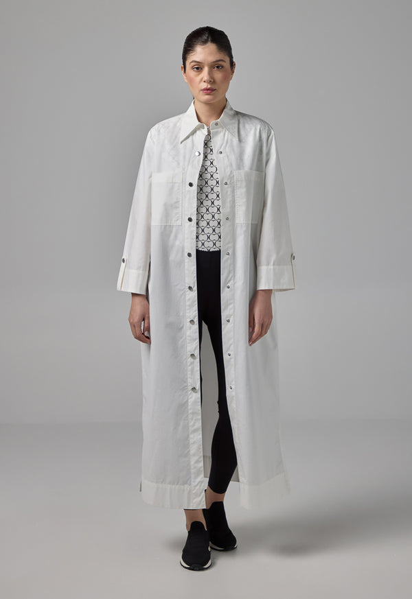 Choice Front Pockets Monogram Shirt Dress Off White