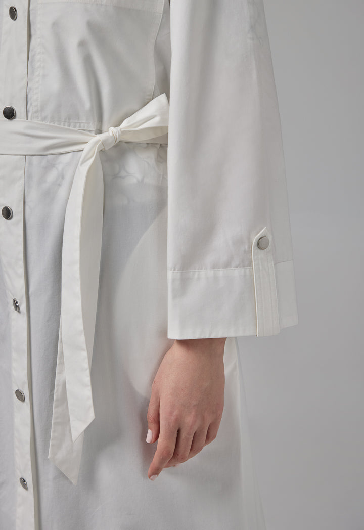 Choice Front Pockets Monogram Shirt Dress Off White