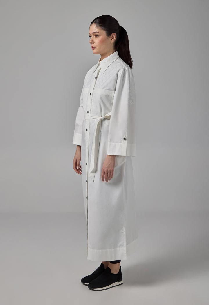 Choice Front Pockets Monogram Shirt Dress Off White