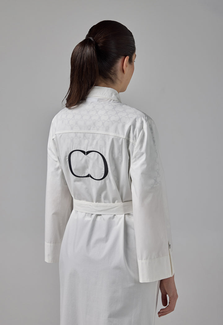 Choice Front Pockets Monogram Shirt Dress Off White