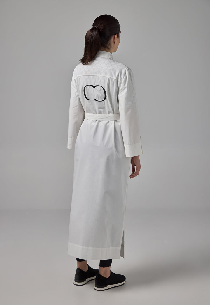 Choice Front Pockets Monogram Shirt Dress Off White