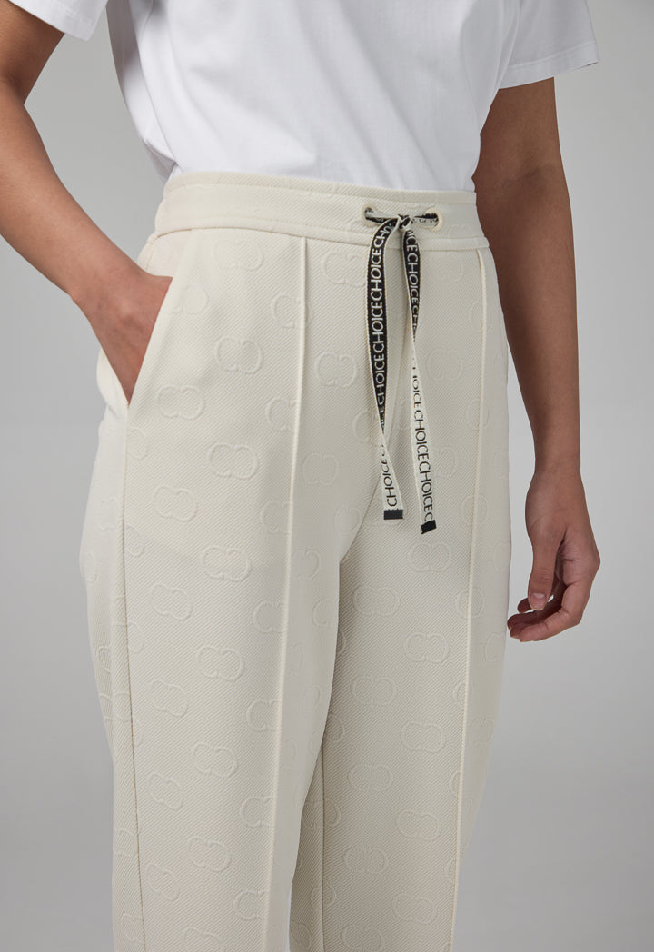 Choice Pin Tuck At Front Monogram Trousers Sand